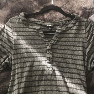 Fitted Grey Striped Long Sleeve Dress